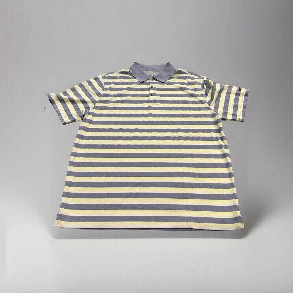 Nike Mens Green Gray Dry Tech Vent Striped Golf Polo Shirt Size XL 639710-088